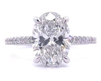 3.19 Carat Oval Diamond Pavé Engagement Ring in 14k White Gold