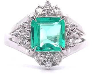 1.25 Carat RARE Natural Colombian Fine Quality Emerald & Natural Diamond Halo Cluster Ring in Platinum