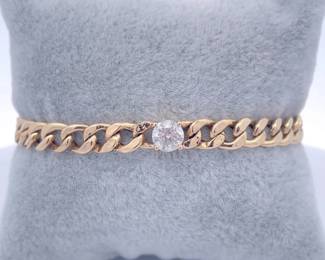New, Excellent Craftsmanship! 0.98 Carat Natural Diamond Solitaire Beveled Curb Link Bracelet in 14k Yellow Gold