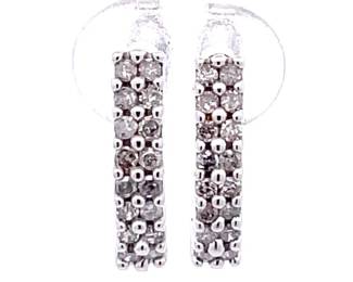 0.33 Carat Diamond Double Row Cluster Small Oblong Hoop Earrings in White Gold