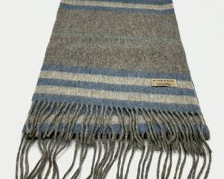 Burberry Gray & Blue Stripe Cashmere Scarf - Authentic