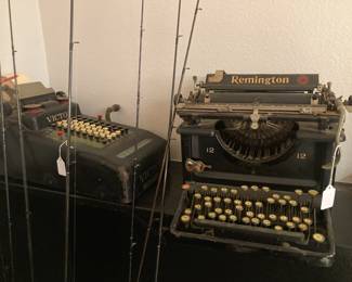 Vintage typewriters; more fishing rods