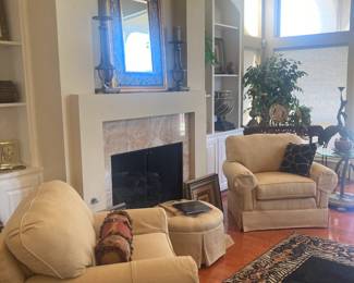 Matching fireside chairs and ottoman