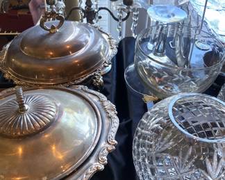 Silverplate and crystal items