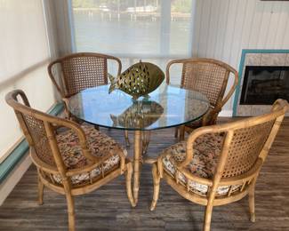 Glass top bamboo table & chairs