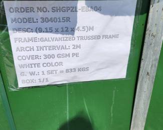 Unused 2024 Suihe Single Truss Arch Storage Shelter W30'xL40'xH15'