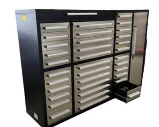 Unused 2024 Steelman 7FT-35D Stainless Steel Work Bench with 35 Drawers & 1 Cabinet.