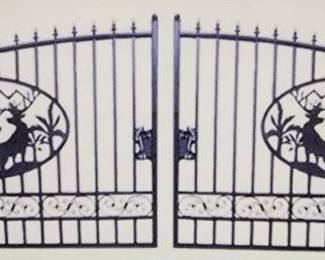 Unused 2024 Greatbear 20ft Bi-Parting Iron Gate. With artwork "Deer" in the Middle of Gate Frame.