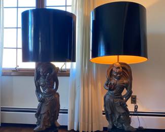 Donald Hansen Large Mid Century Asian Sculpture Lamps