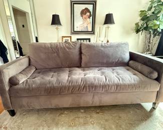 Gray velvet couch 3yrs old. 7ft Long 