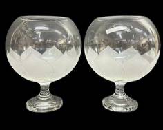 Pair Fine Rosenthal Lotus Blossom Crystal Rose Footed Bowls
