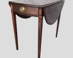 20th Century COUNCILL CRAFTSMAN Inlaid Dropleaf Side Table with Fancy Brass Pulls
