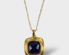 Fine Gilt Sterling Silver Faceted Purple Gemstone 34 Inch Necklace

