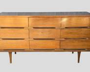 Vintage Mid Century Modern MCM Walnut Wood 9 Drawer Dresser
