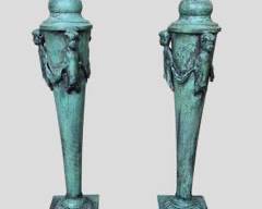 Pair Vintage Art Nouveau Style Painted Metal Candle Sticks Features Childern Figures and Lions Paw Feet
