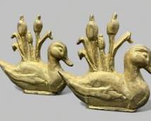 Set of Brass Duck in Cattails HEDL Bookends
