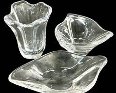 3 Fine Daum France Miniature Crystal Vases & Bowl Modern Abstract
