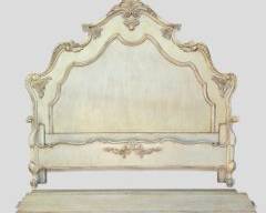 HEIRLOOM BY CENTURY Hollywood Regency Style Painted Wood Headboard Hand Carved with Floral and Scroll Detail
