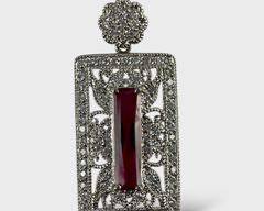 10 Grams Fine Sterling Silver Ruby Colored Stone Statement Pendant
