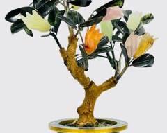Beautiful Asian Gemstone Bonsai Tree In Cloisonne Vase
