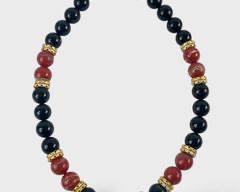 Fine Gilt Sterling Silver Black Onyx Jasper Beaded 16 Inch Necklace
