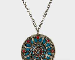 Vintage Tribal Enameled Coral Turquoise 24 Inch Statement Necklace
