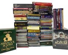 60+ Music CDs and Movie DVDs- Jeremy Brett as Sherlock Holmes, John Barrymore, Essential Bob Dylan, Early American Roots, The Geezecats, Liszt, A Midsummer Nights Dream, The Hollow Crown, The Folger Consort and More!
