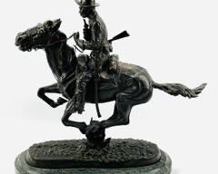 21" High Frederic Remington Trooper on the Plains Bronze Sculpture mounted on marble base
