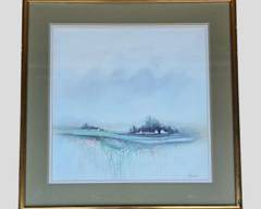ACKERMAN Signed Print of Watercolor Rural Landscape in Gold Frame
