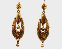 Beautiful Antique Victorian 9K Yellow Gold Pierced Drop Dangle Earrings
