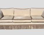 Vintage Tuxedo Style Sofa with Multicolor Trim and Fringe fringe is Rose, Green and Deep Lavender
