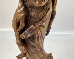 Antique Chinese Hand Carved Soapstone Buddha Sculpture W/ Standing Base
