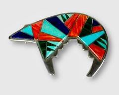 Signed Sterling Silver Native American Multi-Stone Inlay Bear.
