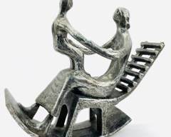 Henry Moore Style Mother and Child Rocking Chair Sculpture Cast Metal
