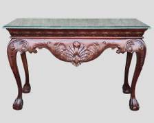 Fancy Hand Carved Chippendale Style Seashell Center Accent Acanthus Leaf Marble Top Console Table ball and claw foot
