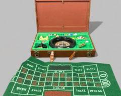 Vintage Portable Casino Style Gambling Briefcase with Roulette Horse Racing and Chess
