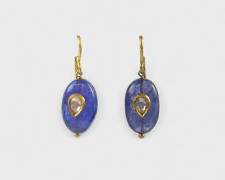 Fine 14K Gold Mine Cut Diamond Amethyst Quartz Teardrop Pierced Dangle Earrings
