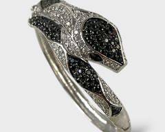 Fantastic Fine Sterling Silver Snake Gemstone Statement Hinge Bracelet - 34 Grams

