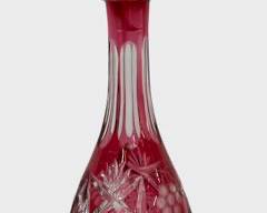 Beautiful Cranberry Cut to Clear Decanter Imperlux Handcut Lead Crystal
