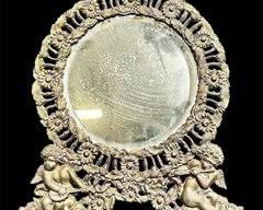 Antique Victorian Bronze Putti Cherub Desk Top Mirror
