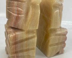 Pair of Vintage Onyx Stone Carved Abstract Book Ends
