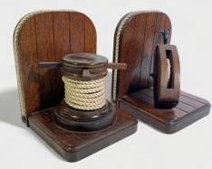 Vintage Rope and Pully Carved Nautical Themed Book Ends
