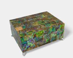 Fantastic Ataahua Abalone Inlaid Paua Shell Footed Trinket Box
