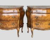 Beautiful Pair Decorative Arts Italian Burlwood Bombay Bombe Chests Wallpapered Drawers HAnd Carved
