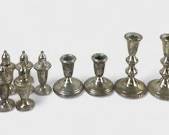 1482 Grams HUGE Fine Sterling Silver Weighted Candle Holders & Salt Pepper Shakers
