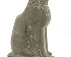 Ancient Egyptian Cat Statue. Hand-Carved Stone.
