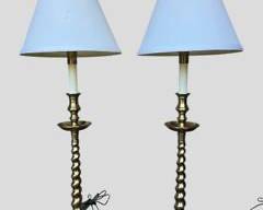 Pair COOPER Brass Table Lamps with Fancy Finials
