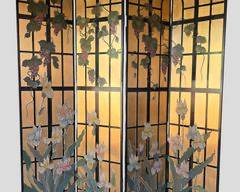 Vintage 1960's-70's Japanese Arched Gilt Painted Orchid Room Hand Carved Lacquer 4 Panel Room Divider Screen Reverse Site Bamboo
