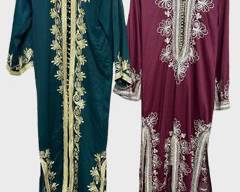 Beautiful Vintage Non-Branded Pair of Moroccan White & Red Embroidered Gold & White Dresses Boho Hippie
