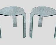 Pair Italian MID Century Modern MCM High End Bent Glass Side Tables
